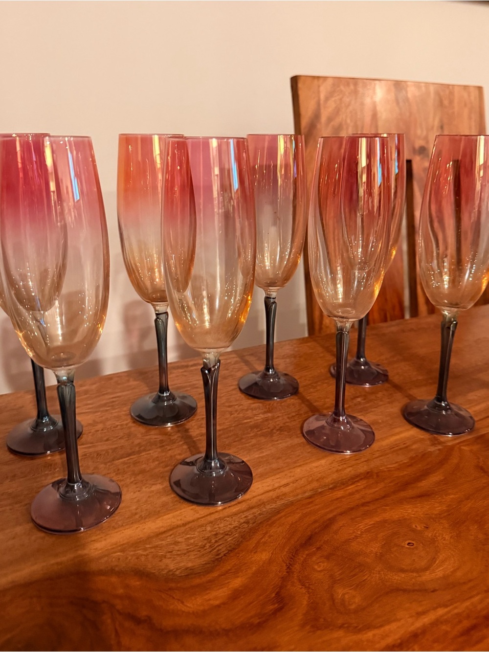 Handblown Ombre Champagne Flute - Pink to Amber